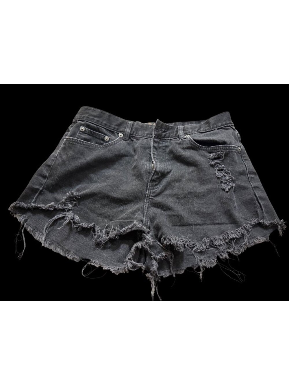 Vtg 90s Ralph Lauren Denim Black Frayed Hem High-Rise Shorts Sz 8 Distressed y2k